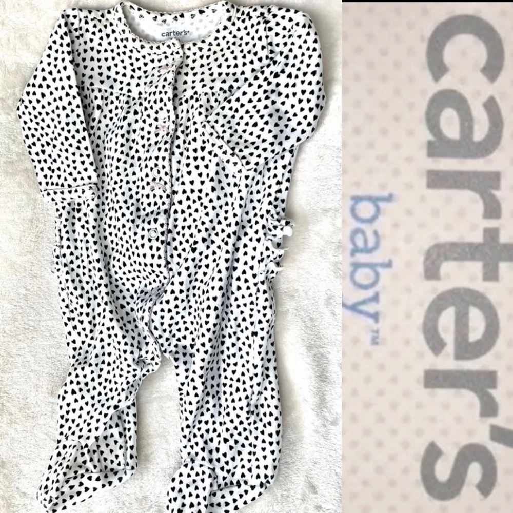 Carter's White w/Black Hearts Footie